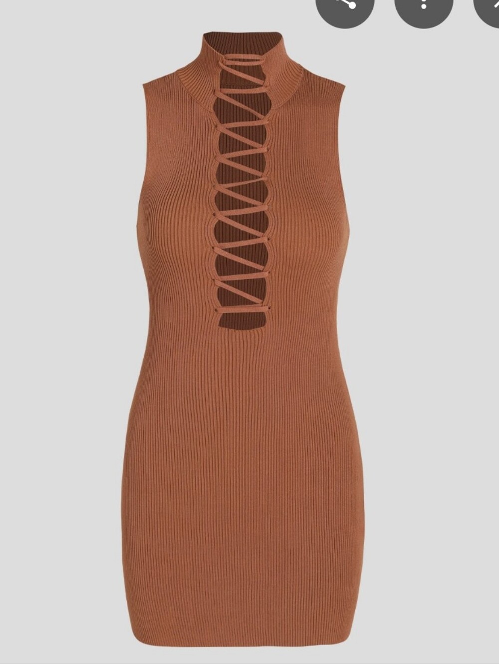 Cider Ribbed Lace-Up Mini Dress - Rust Brown